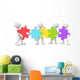 3D Men Carrying and Connecting Colorful Jigsaw Wall Decal