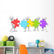 3D Men Carrying and Connecting Colorful Jigsaw Wall Decal