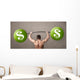 muscular man lifting green dollar sign weights Wall Mural
