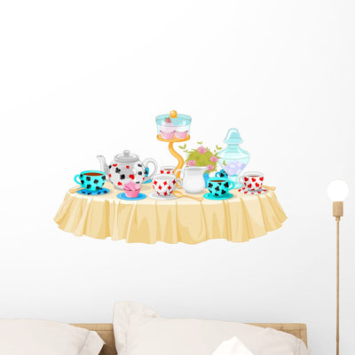 Alice's Tea Party Wall Decal shown on a wall