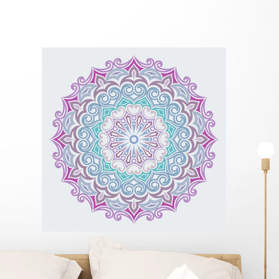 Abstract Colorful Flower round Wall Decal shown on a wall