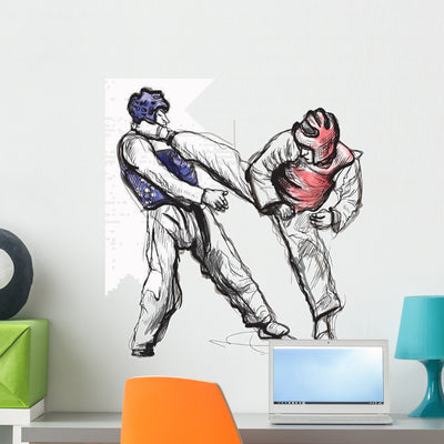 Taekwon-do Hand Drawn Calligraphic Wall Decal shown on a wall