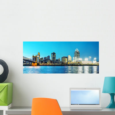 Cincinnati Downtown Overview Wall Mural Panoramic shown on a wall