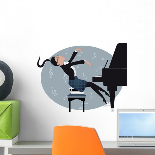 Young girl playing a piano Wall Mural