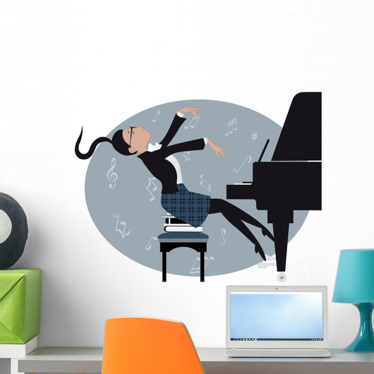 Young girl playing a piano Wall Mural