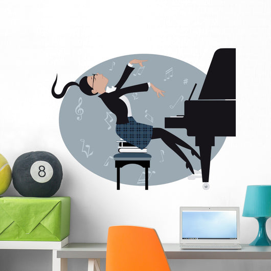 Young girl playing a piano Wall Mural