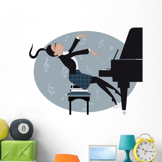 Young girl playing a piano Wall Mural