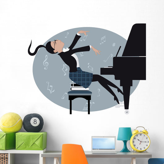 Young girl playing a piano Wall Mural
