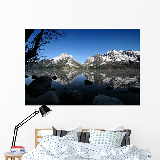 grand tetons from jenny lake Wall Mural