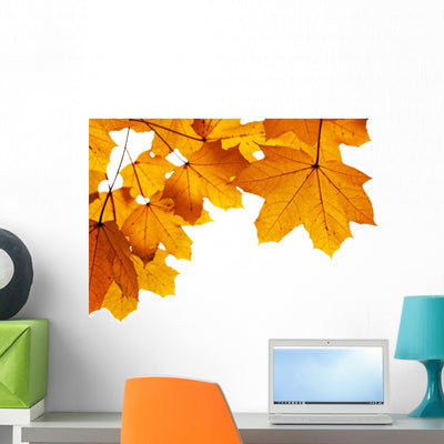Corner Autumn Leaves Wall Decal shown on a wall