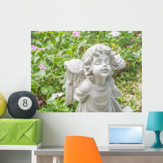 Fairy Statue Garden with Wall Decal