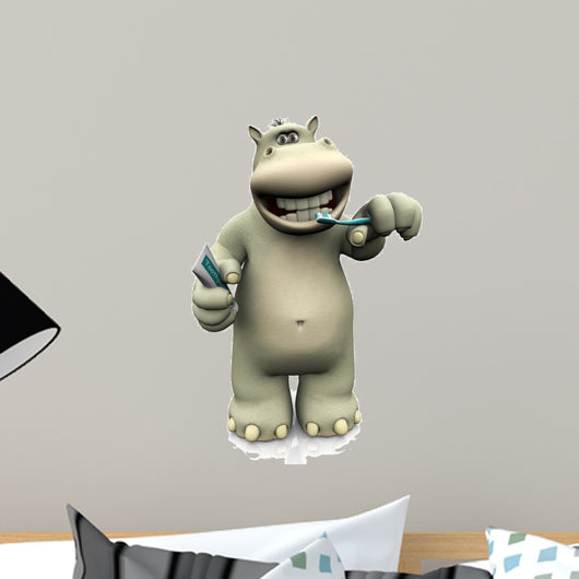 Cartoon Hippo Brushing His Wall Decal
