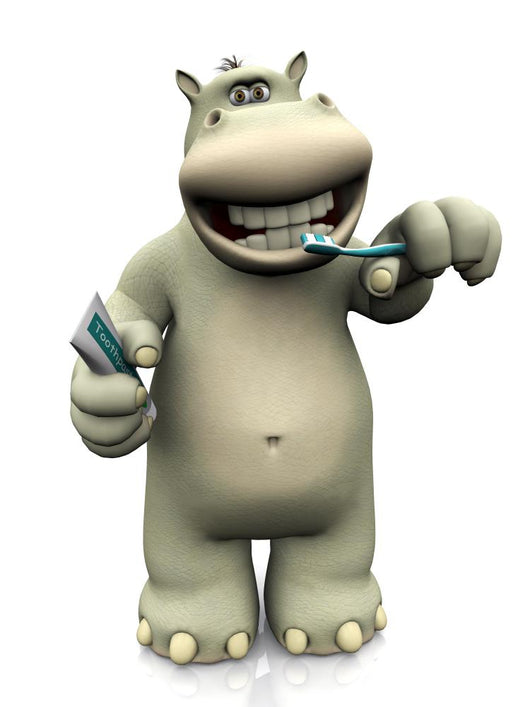 Cartoon Hippo Brushing His Wall Decal