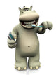 Cartoon Hippo Brushing His Wall Decal
