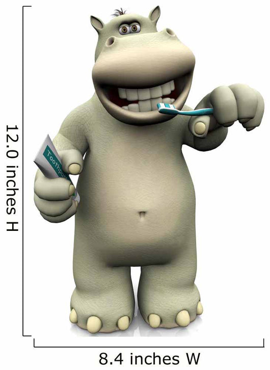 Cartoon Hippo Brushing His Wall Decal