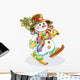 cheerful snowman with Christmas tree Wall Decal
