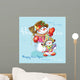 two happy snowman with gifts Wall Mural