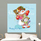 two happy snowman with gifts Wall Mural