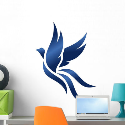 Blue Bird Wall Decal shown on a wall