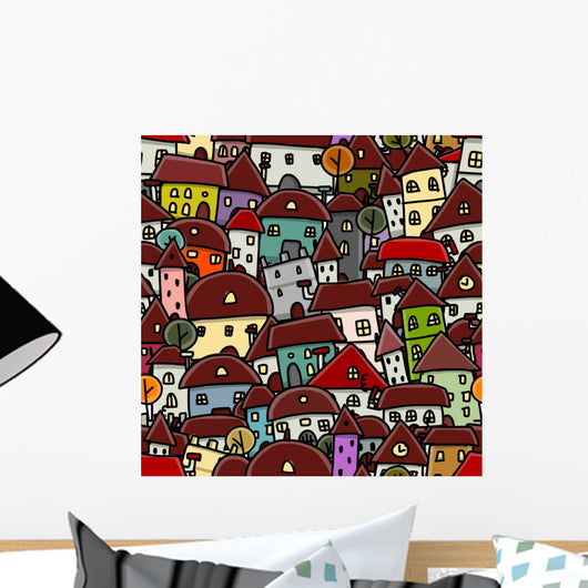 City Sketch Seamless Pattern Wall Decal