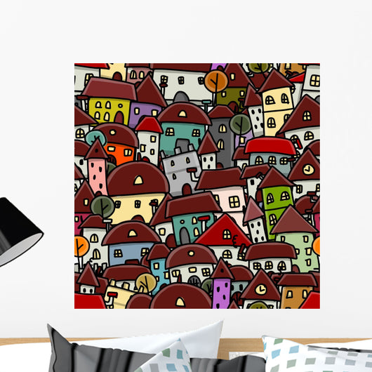 City Sketch Seamless Pattern Wall Decal