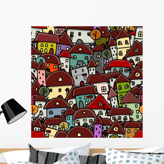 City Sketch Seamless Pattern Wall Decal