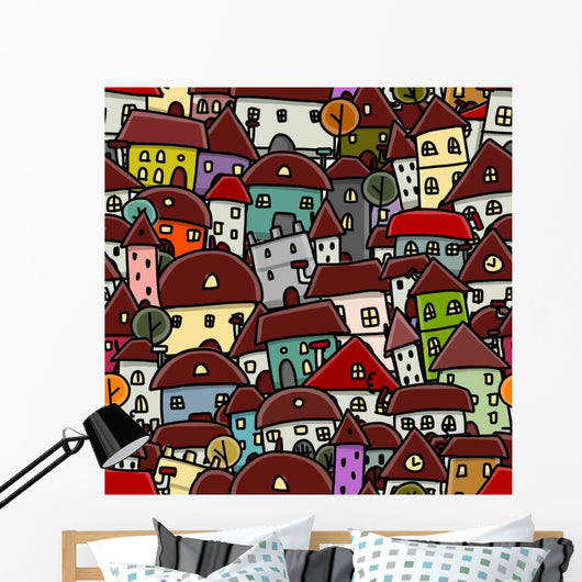 City Sketch Seamless Pattern Wall Decal