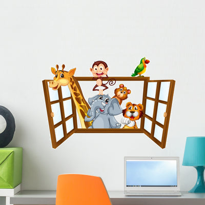 Animals and Window Wall Decal shown on a wall
