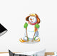 Funny Snowman Skiing On White Background Wall Decal