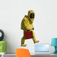 Man with briefcase in protective hazmat suit. Isolated on white. Wall Decal