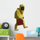 Man with briefcase in protective hazmat suit. Isolated on white. Wall Decal