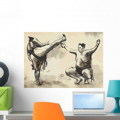 Calligraphy Art Sumo Wall Decal shown on a wall