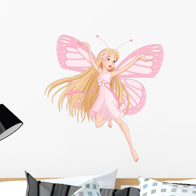 Beautiful Flying Fairy Wall Decal shown on a wall