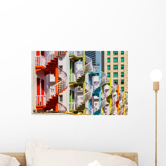Colorful Spiral Stairs Singapore's Wall Decal