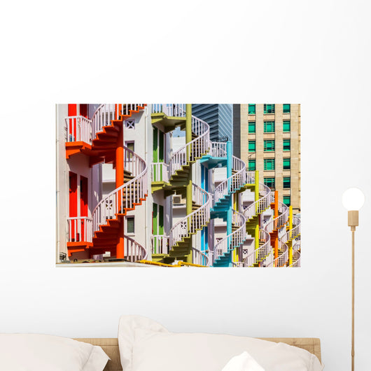 Colorful Spiral Stairs Singapore's Wall Decal