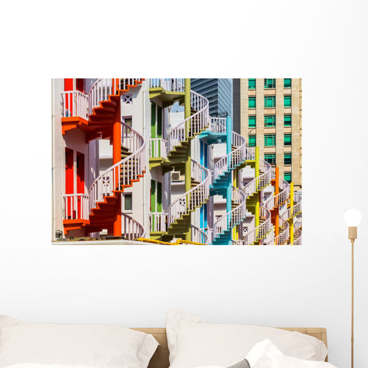 Colorful Spiral Stairs Singapore's Wall Decal