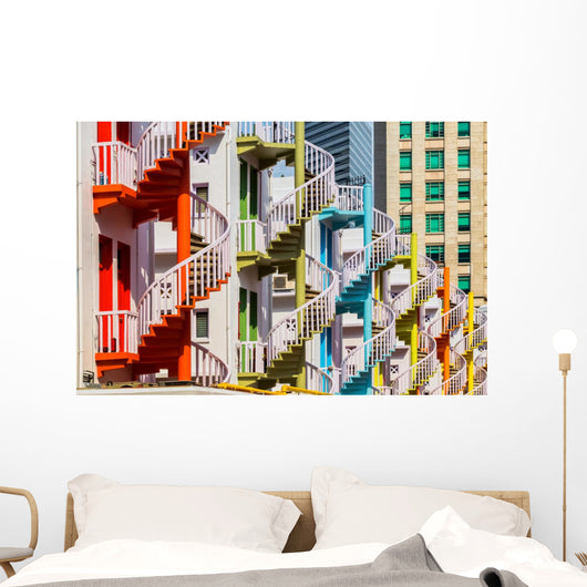 Colorful Spiral Stairs Singapore's Wall Decal