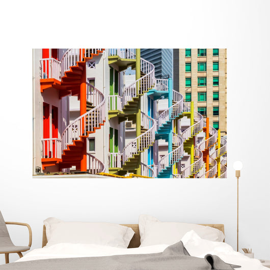 Colorful Spiral Stairs Singapore's Wall Decal