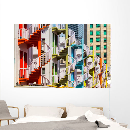Colorful Spiral Stairs Singapore's Wall Decal