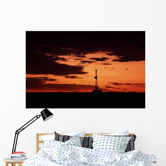 oil rig at sunset Wall Mural