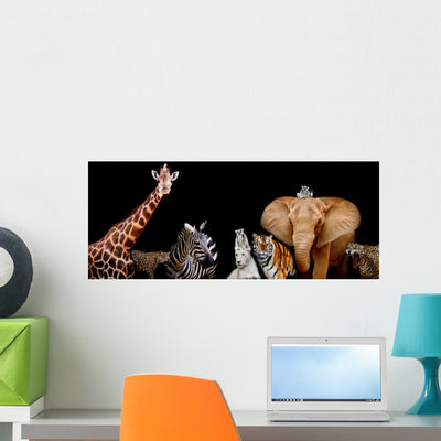A Group Of Animals Are Together On A Black Background With Text Wall Decal shown on a wall