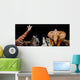 A group of animals are together on a black background with text Wall Mural
