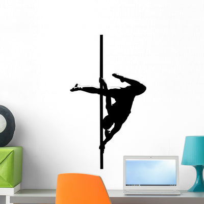 Pole Dancing Silhouette Wall Decal shown on a wall