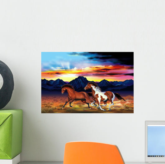 Wild Horses Run Illustration Wall Decal