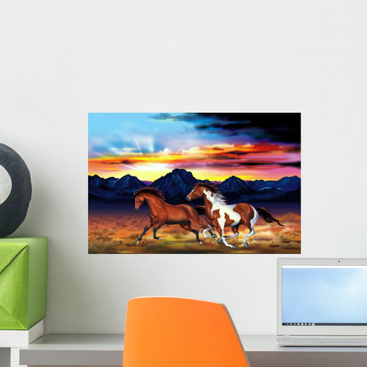 Wild Horses Run Illustration Wall Decal