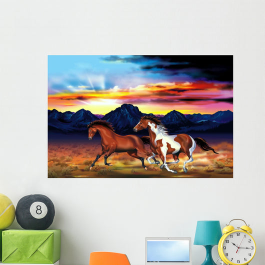 Wild Horses Run Illustration Wall Decal