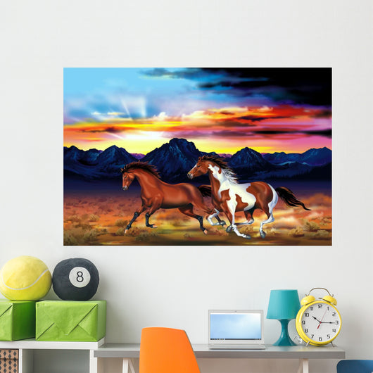 Wild Horses Run Illustration Wall Decal