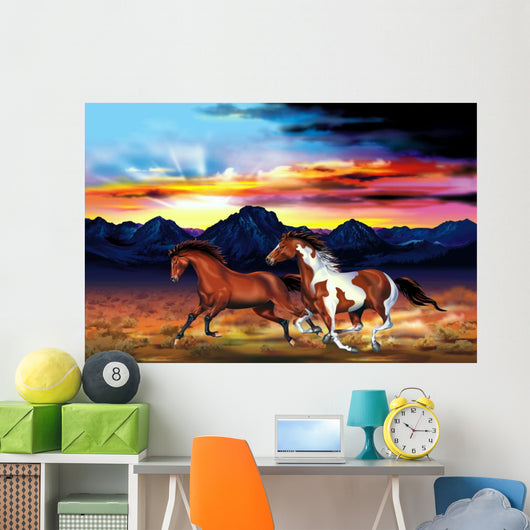 Wild Horses Run Illustration Wall Decal
