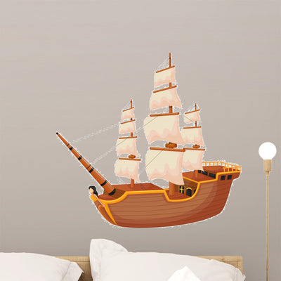 Cartoon Ship Wall Decal shown on a wall