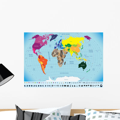 High Detailed World Map Wall Decal shown on a wall